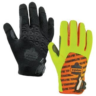 black and lime work gloves