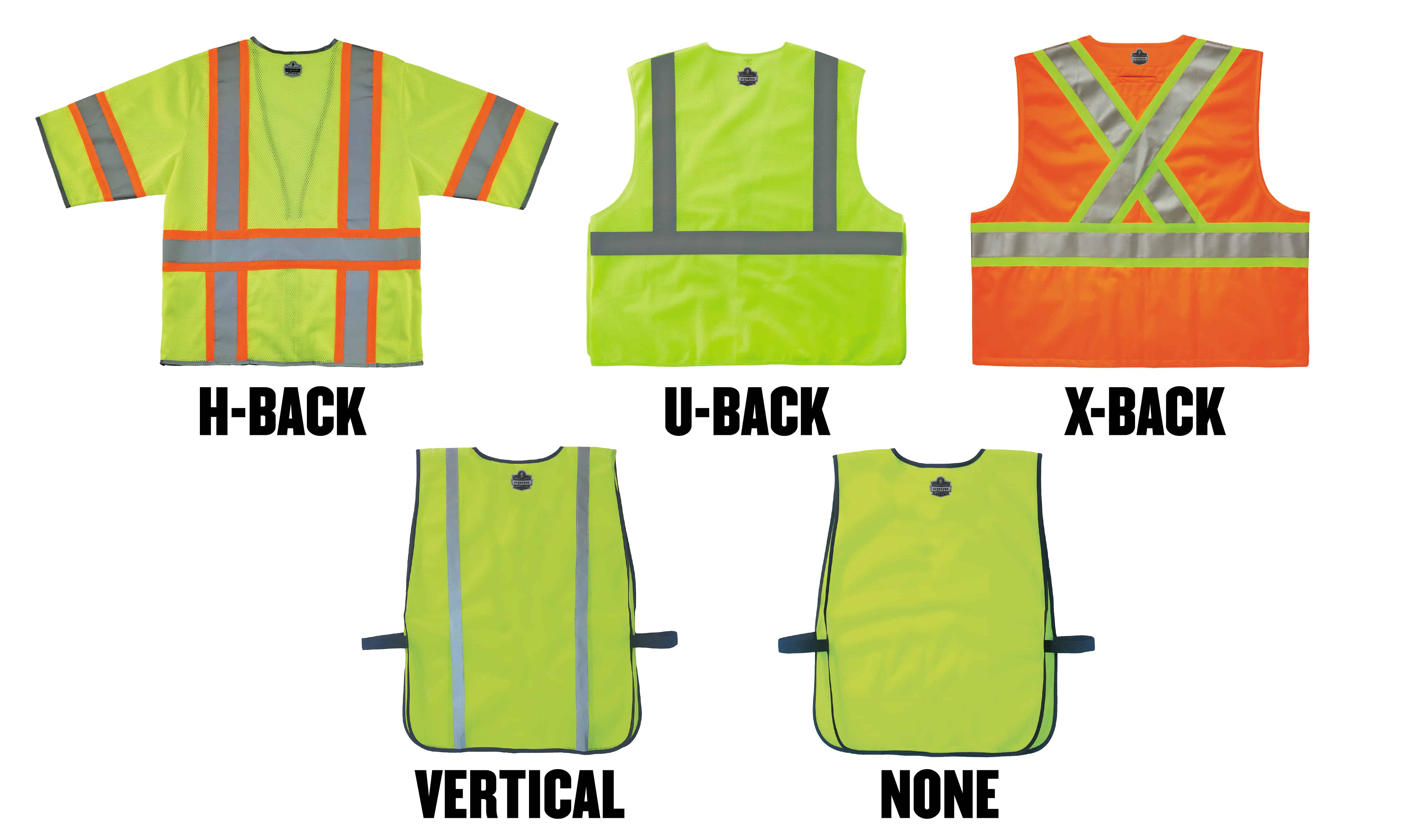 Above: Ergodyne GloWear 8346Z Type R, Class 3 Two-Tone Surveyor Vest, 8215BA Type R, Class 2 Breakaway Mesh Hi-Vis Safety Vest, 8235ZX Type R, Class 2 Two-Tone X-Back Safety Vest, 8020HL Non-Certified Hi-Vis Safety Vest and 6010HL Non-Certified Hi-Vis Safety Vest all provide different, but reliable protection and visibility in low-light situations.