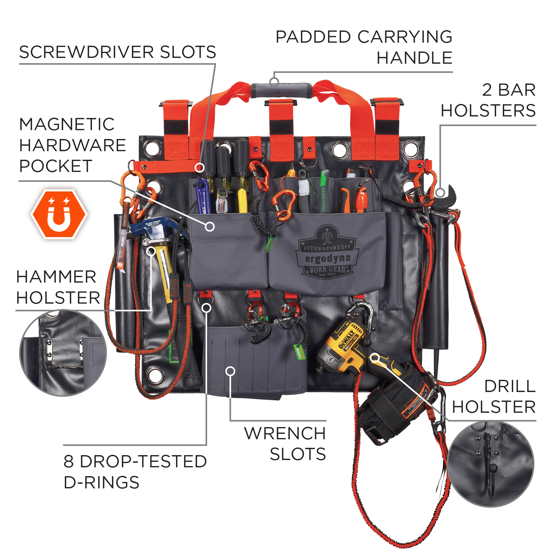 Ergodyne Arsenal 5846 Bucket Truck Tool Bag with Locking Aerial Bucket  Hooks Kit - L - Jendco Safety Supply