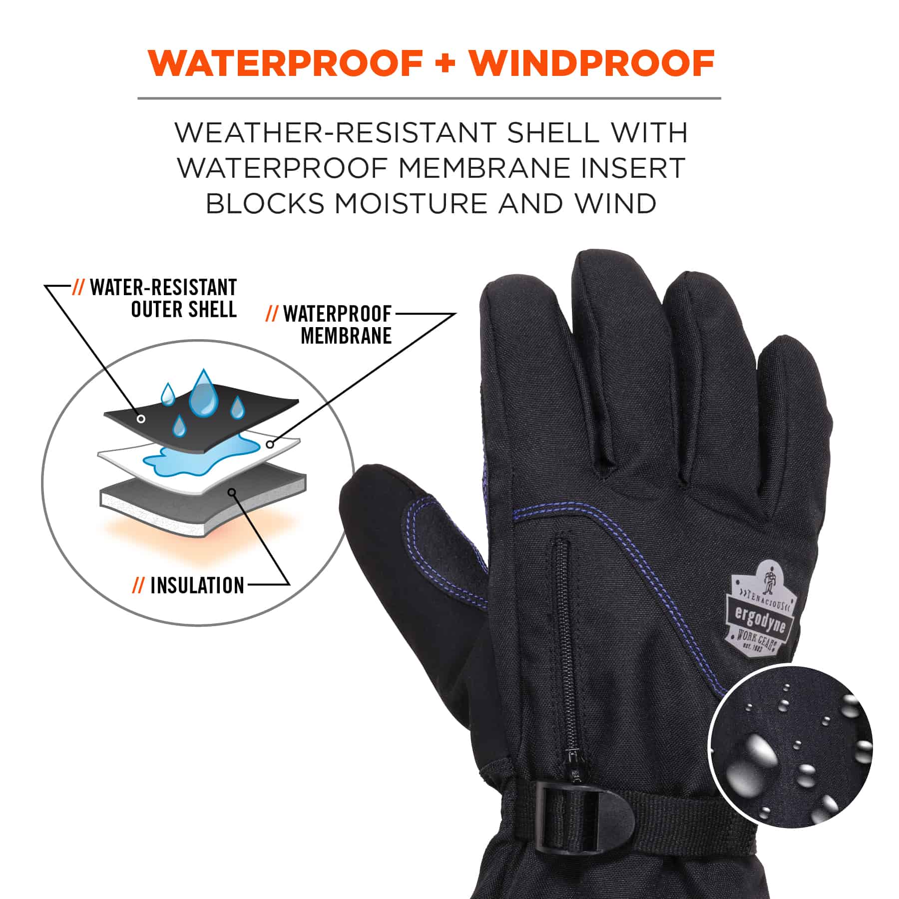 High Visible Winter Thermal Double Lined Black Rubber Work Glove