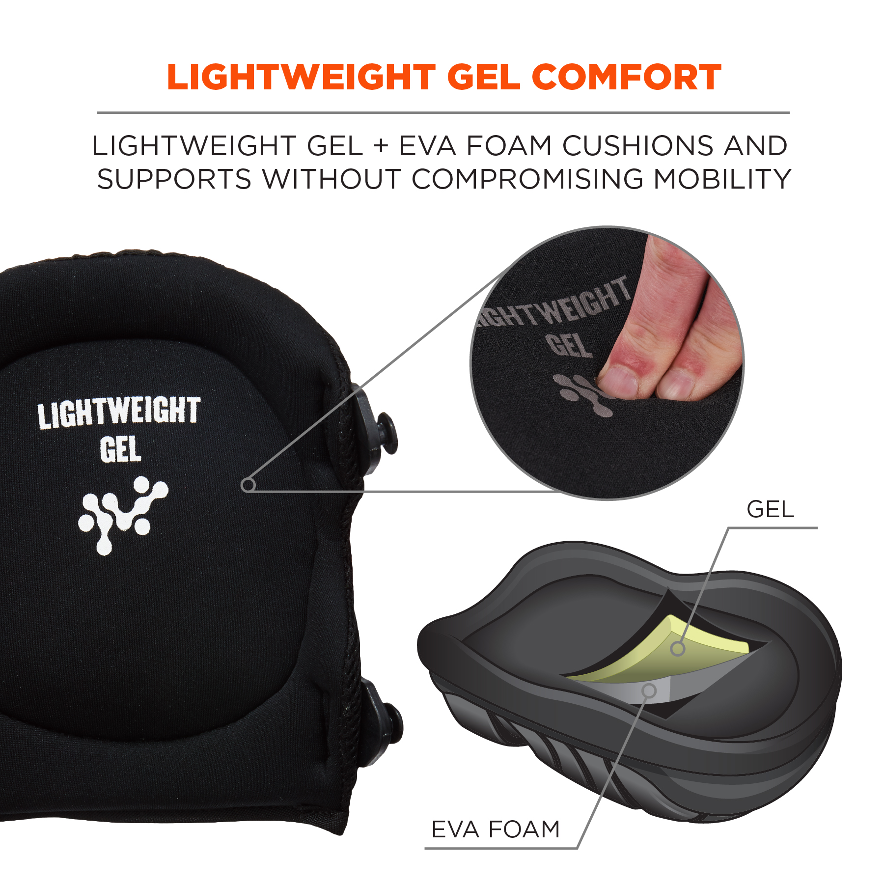 Lightweight Gel Knee Pads - Short Hard Cap