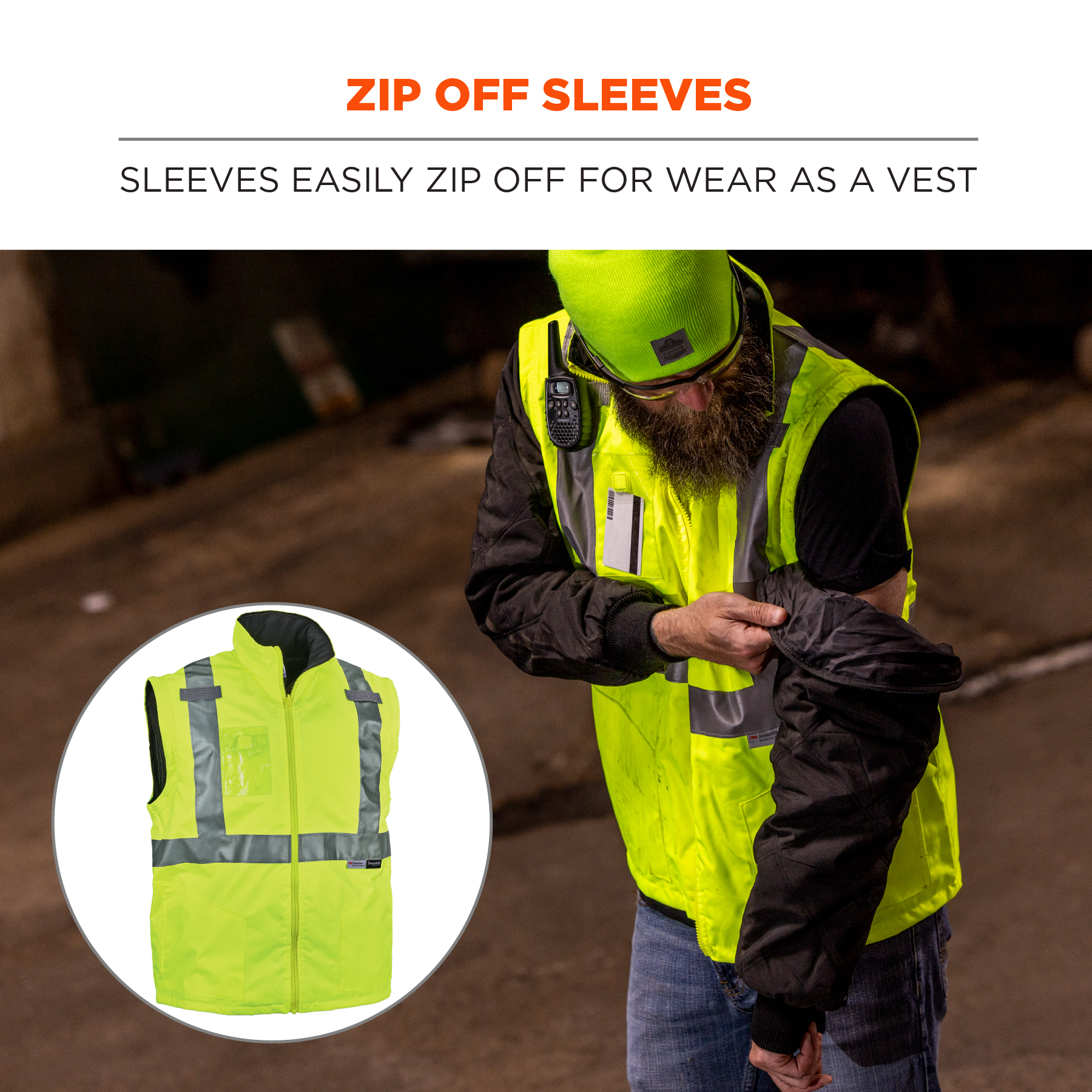 GloWear 8287 Hi-Vis Winter Jacket And Vest With Detachable Sleeves Type ...