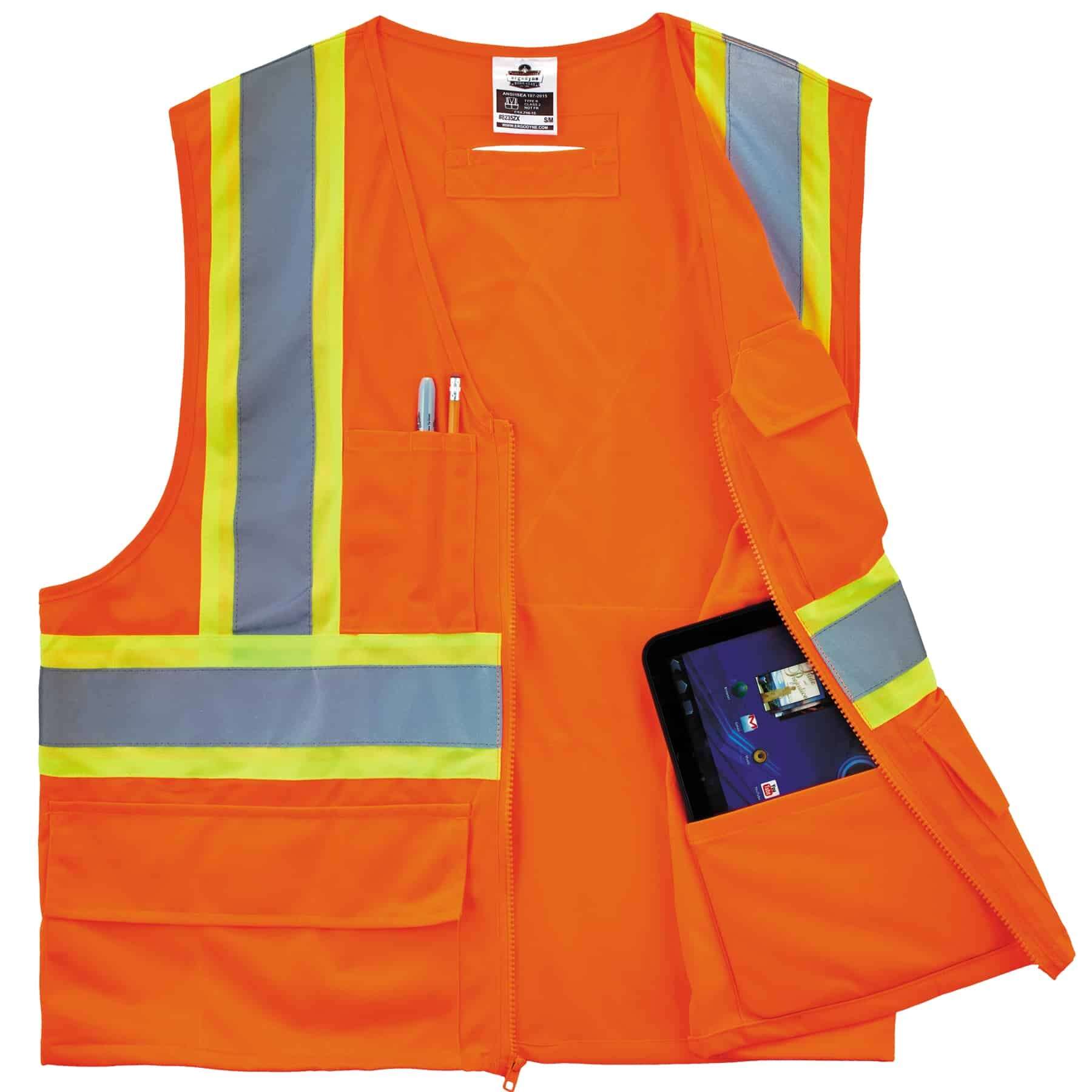 Premium 2X/3X-Large Orange Class 2 High Vis Safety Vest and 2XL Red Nitrile  Level 1 Cut Resistant Dipped Work Gloves