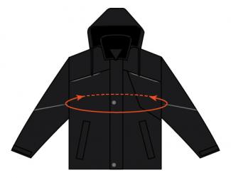 Arrow going around chest of jacket