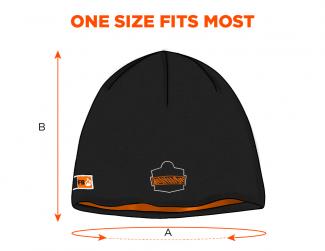 One size fits most. A: hat circumference; B: height of hat