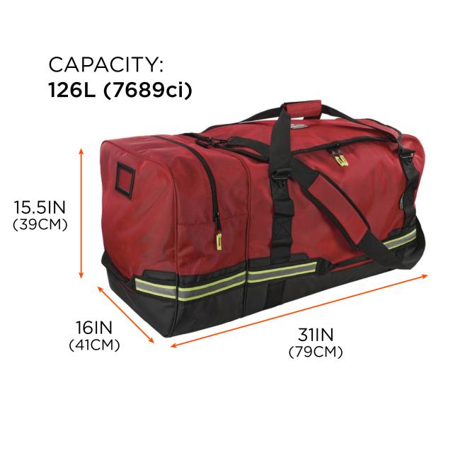 Capacity: 126L or 1689 ci. Length: 16 inches or 41cm. Width: 31 inches or 79 cm. Height: 15.5 inches and 39 cm