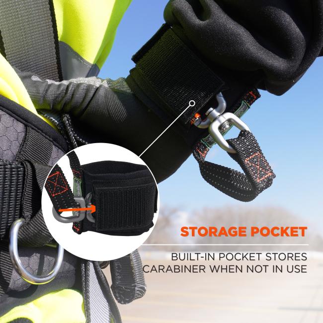 Storage pocket: built-in pocket stores carabiner when not in use