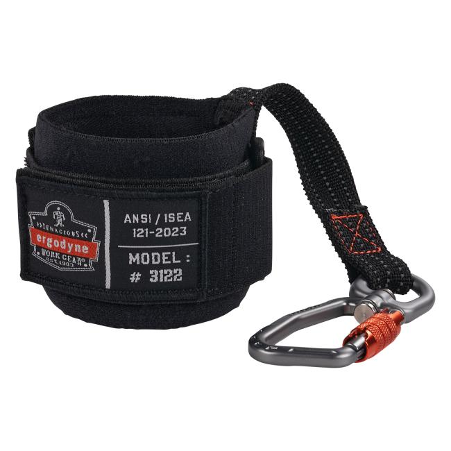 Front of pull-on wrist lanyard with carabiner