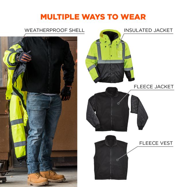 Multiple ways to wear: weatherproof shell, insulated jacket, fleece jacket, or fleece vest.