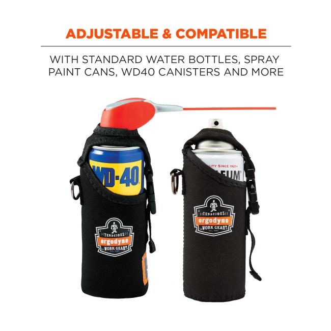 Adjustable and compatible: with standard water bottles, spray paint cans, wd40 canisters and more