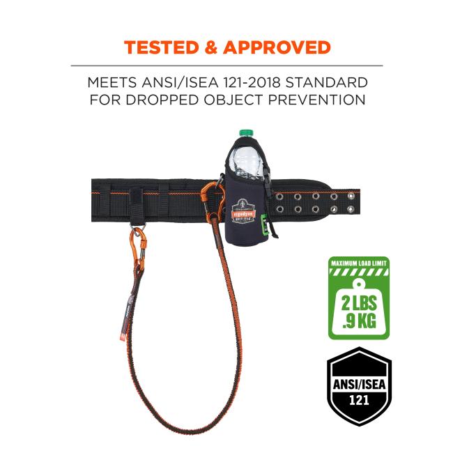 Tested and approved: meets ansi/isea 121 standard for dropped object prevention. Max load limit of 2lbs or 0.9kg