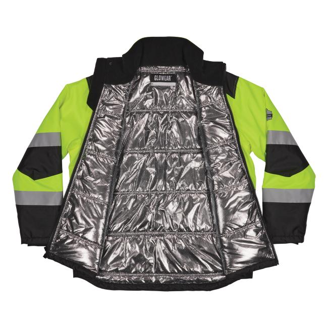 Inner lining view of hi-vis reflective lining jacket