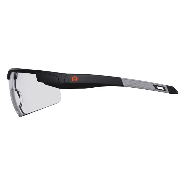 Side profile view of safety glasses