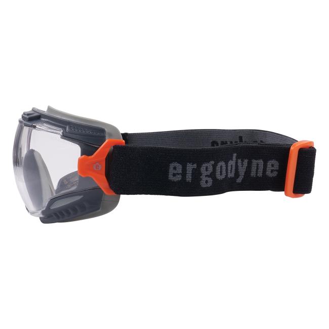 Side profile view of safety goggles