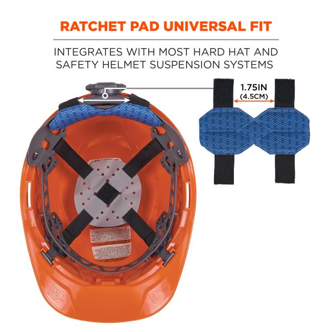 The ratchet pad features a universal fit, integrating seamlessly with most hard hat and safety helmet suspension systems. It has a back measurement of 1.75IN (4.5CM).