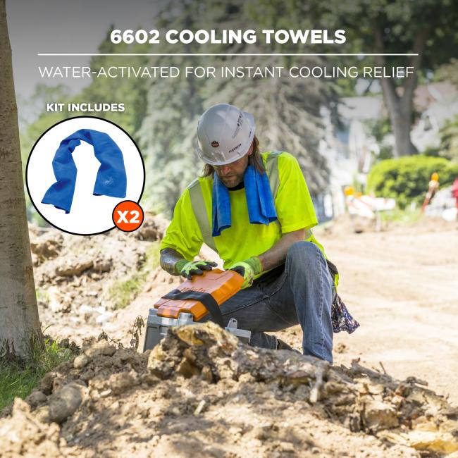 The 6602 Cooling Towels are water-activated for instant cooling relief. The kit includes two cooling towels.