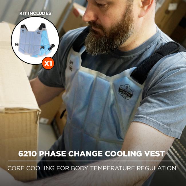 The 6210 Phase Change Cooling Vest provides core cooling for body temperature regulation. The kit includes one phase change cooling vest.