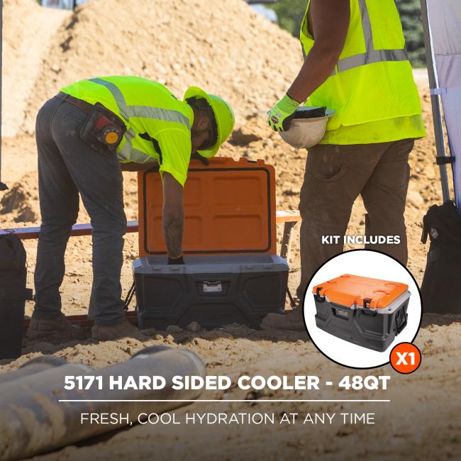 The 5171 Hard Sided Cooler - 48QT provides fresh, cool hydration at any time. The kit includes one hard-sided cooler.