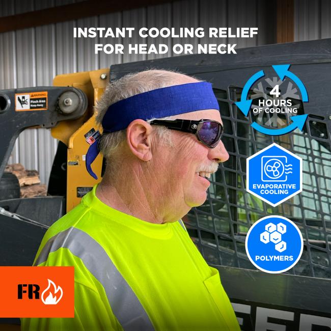 Instant cooling relief for head or neck: 4 hours of evaporative cooling through FR cooling polymer technology