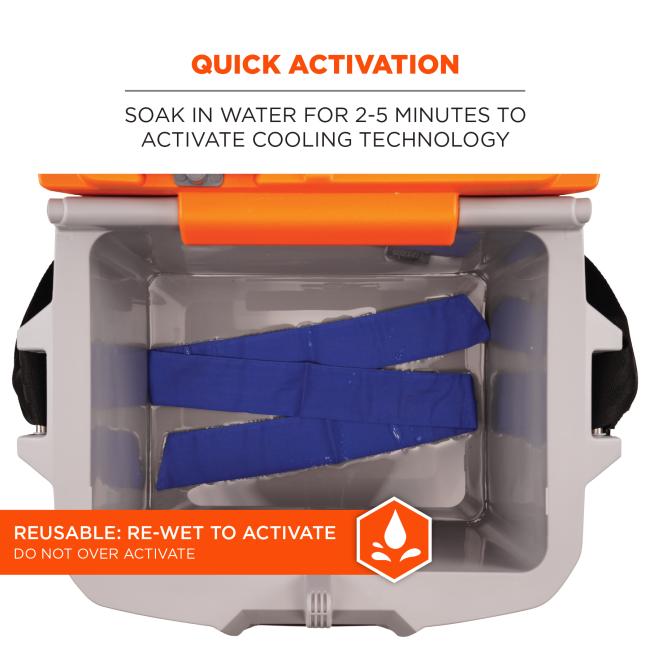 Quick activation: soak in water for 2-5 minutes to activate cooling technology. Reusable, re-wet to activate. Do not over activate