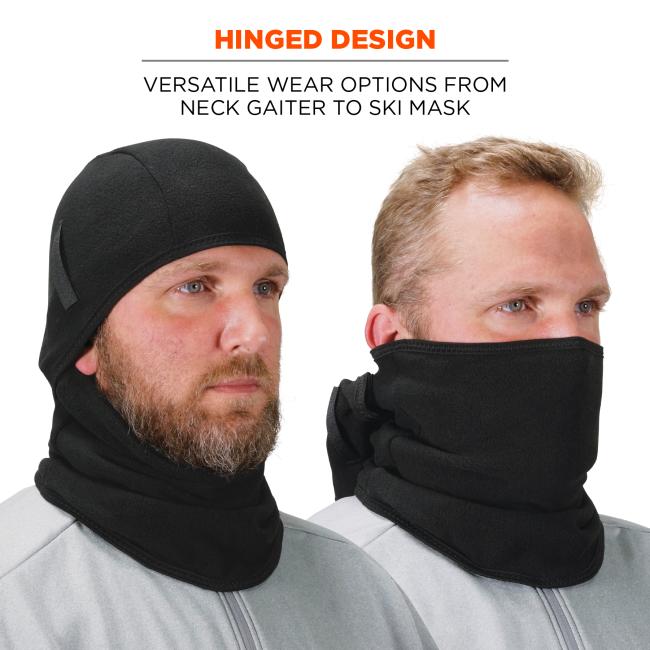 Hinged Design: Offers versatile wear options from neck gaiter to ski mask.