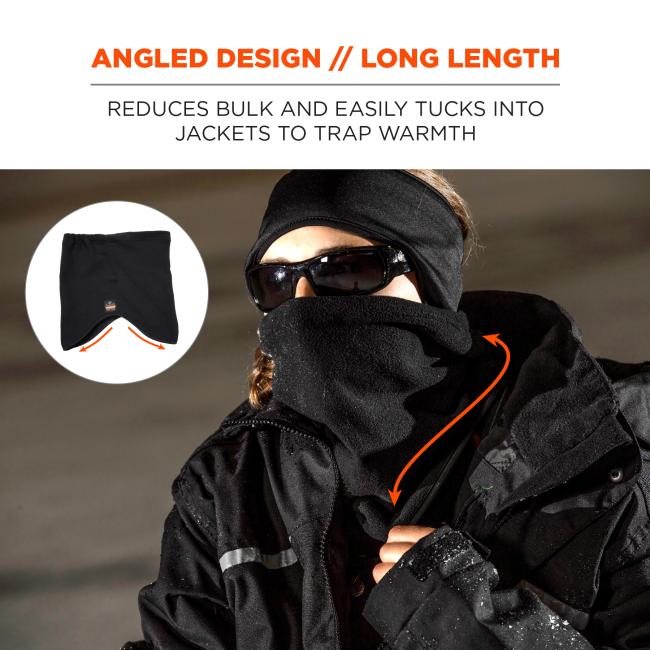 Angled Design and Long Length: Reduces bulk and easily tucks into jackets to trap warmth.