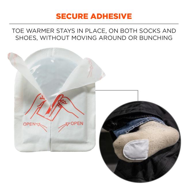 Secure adhesive: toe warmer stays in place, on both socks and shoes, without moving around or bunching