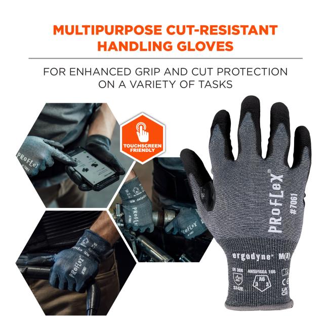 Multipurpose cut-resistant handling gloves: For enhanced grip and cut protection on a variety of tasks. Touchscreen friendly.