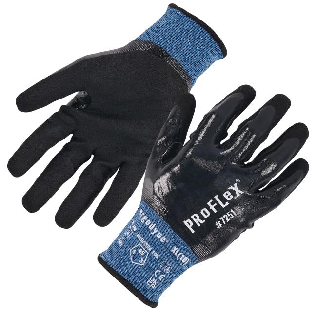 Front and back view of cut-resistant nitrile dip gloves