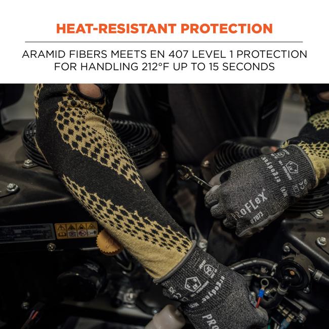 Heat-resistant protection: Aramid fibers meet EN 407 Level 1 protection for handling 212°F up to 15 seconds.