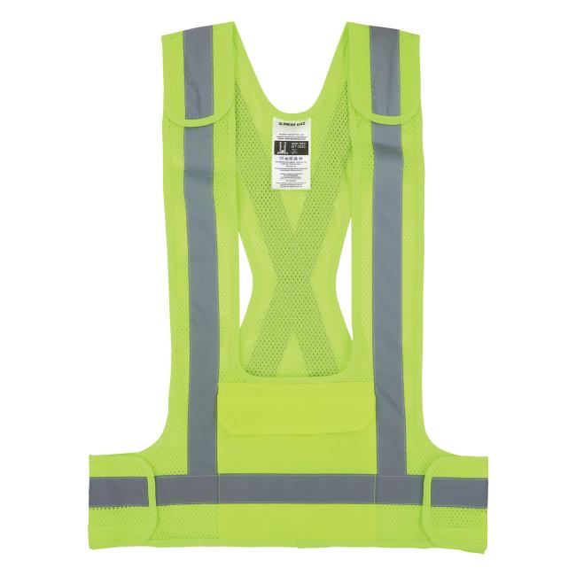 Front of lime mesh breakaway safety vest that meets type o, class 1 hi vis requirement