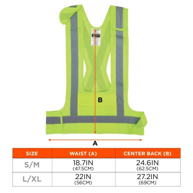 The vest is available in two sizes: S/M with a waist width of 18.7IN (47.5CM) and a center back length of 24.6IN (62.5CM), and L/XL with a waist width of 22IN (56CM) and center back length of 27.2IN (69CM).