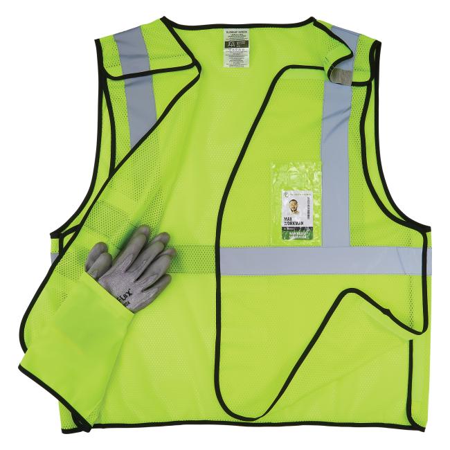 Front of propped lime breakaway hi vis safety vest