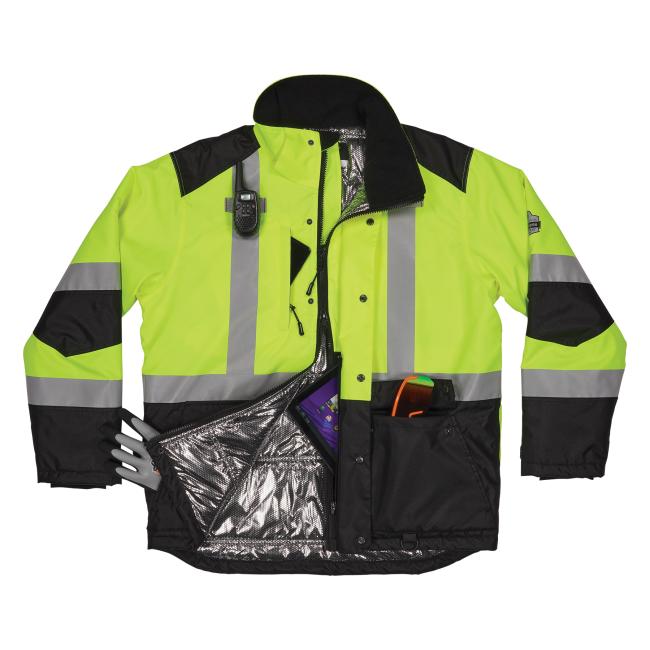 Front propped view of hi-vis reflective lining jacket