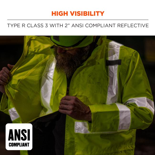 High visibility: type r class 3 with 2Ó ANSI/ISEA 107 compliant reflective