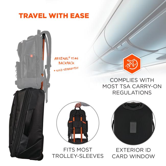 Travel with ease: complies with most TSA carry-on regulations. Compatible with the Arsenal 5146 backpack (sold separately). Fits most trolley-sleeves. Exterior ID card window