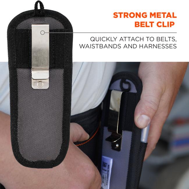 Strong metal belt clip: quickly attach to belts, waistbands and harnesses