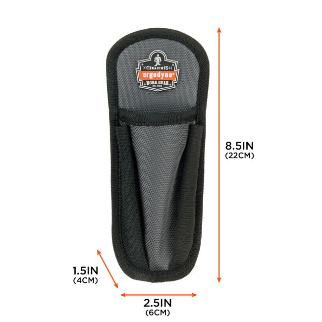 Utility knife holder dimensions. Length is 2.5 inches or 6cm. Width is 1.5 inches or 4cm. Height is 8.5 inches or 22cm