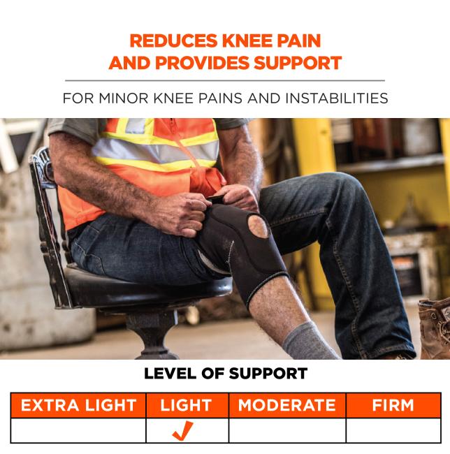 Reduces knee pain and provides support for minor knee pains and instabilities. Light level of support