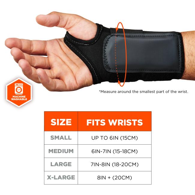 Size chart. Small (S): Fits Wrists up to 6IN (15CM). Medium (M): Fits Wrists 6IN-7IN (15-18CM). Large (L): Fits Wrists 7IN-8IN (18-20CM). Extra Large (XL): Fits Wrists 8IN+ (20CM). Measure around the smallest part of the wrist. Machine washable