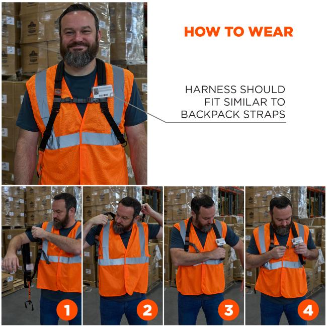 How to wear: harness should fit similar to backpack straps