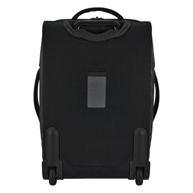 Back view of softside carry on luggage