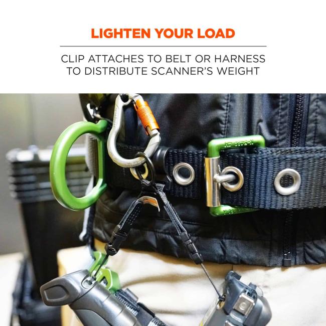 Lighten Your Load: Clip attaches to belt or harness to distribute the scanner’s weight effectively