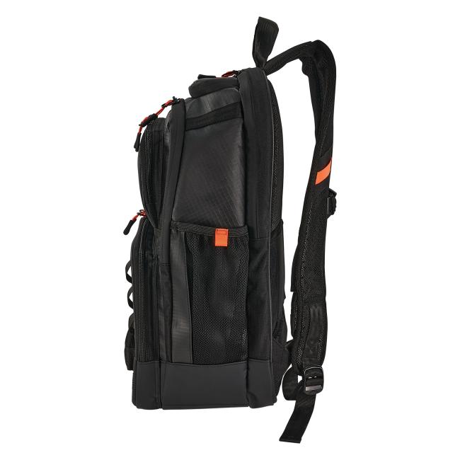 Left profile view of mobile office backpack