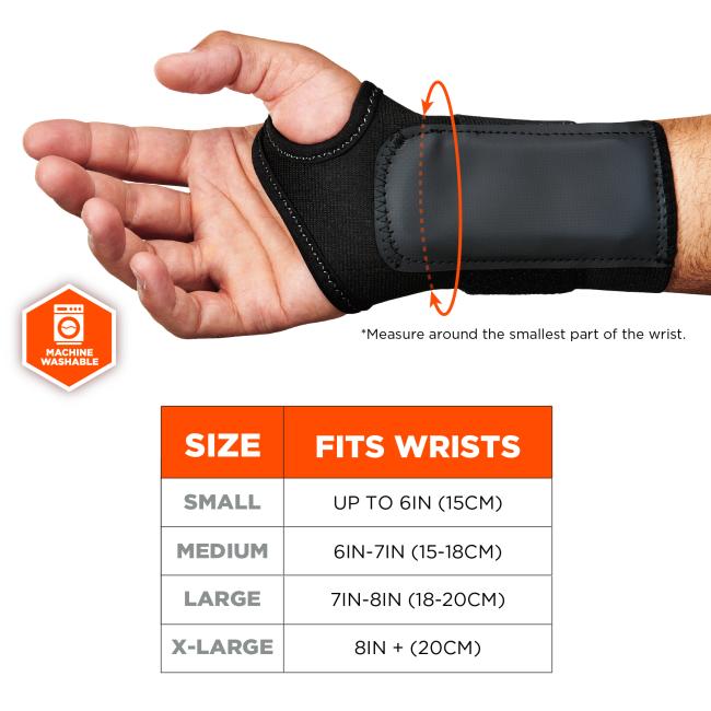 size chart. Small (S): Fits Wrists up to 6IN (15CM). Medium (M): Fits Wrists 6IN-7IN (15-18CM). Large (L): Fits Wrists 7IN-8IN (18-20CM). Extra Large (XL): Fits Wrists 8IN+ (20CM). Measure around the smallest part of the wrist. Machine washable