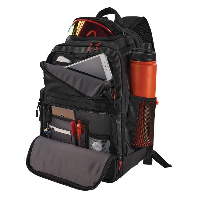 3q propped view of mobile office backpack