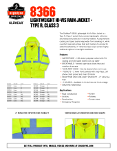 glowear 8366 rainwear spec sheets pdf