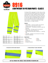 glowear 8916 rainwear spec sheets pdf