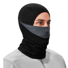 3q view of model wearing a black dual layer balaclava