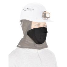 3q view of a faded model wearing a prominent black neoprene thermal mouthpiece